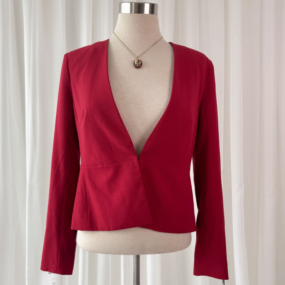 Red Blazer Banana Republic Fitted Deep V Minimalist Chic Going Out Jacket Size 2
